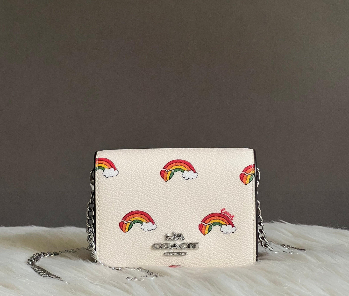 Coach Mini Wallet On A Chain With Rainbow Print