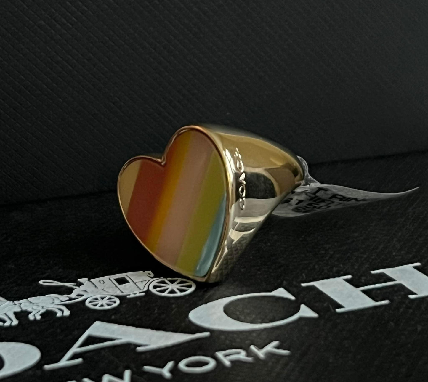 Coach Striped Heart Ring