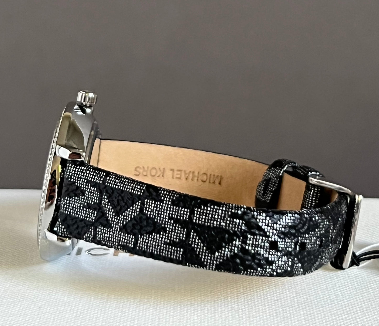 Michael Kors Three-Hand Black and Silver Metallic PVC Watch and Jewelry Set