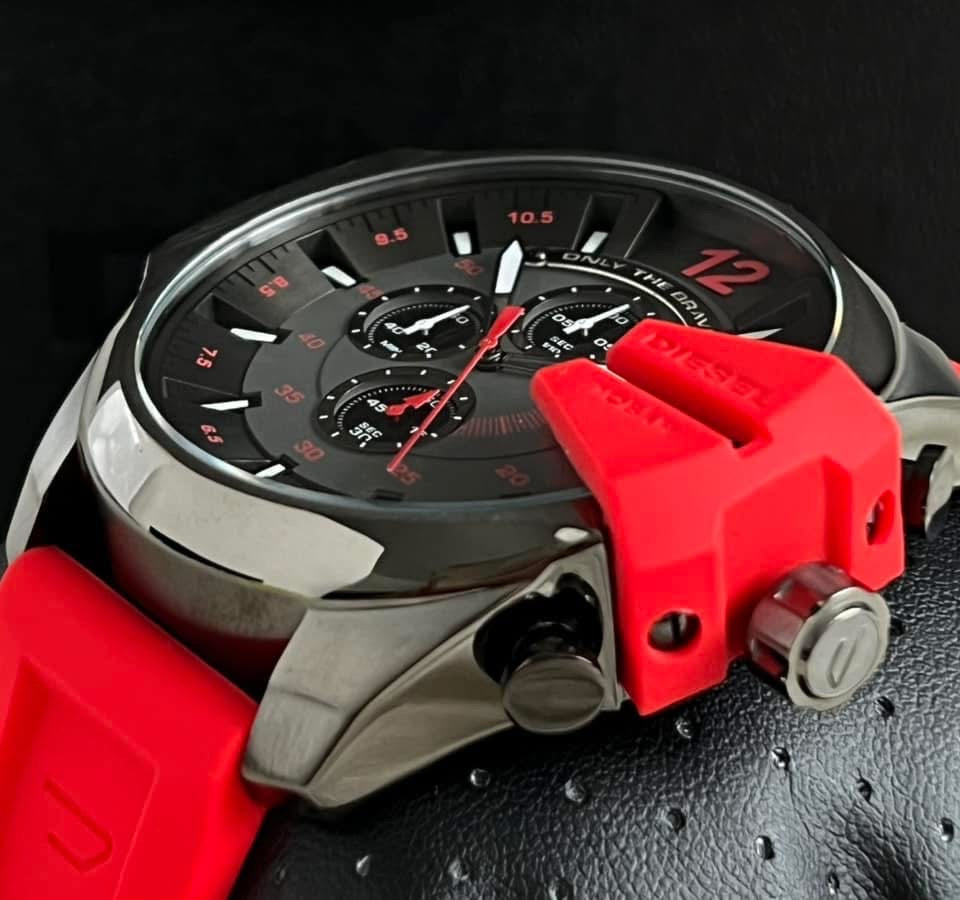 Diesel Men’s Mega Chief Chronograph Gunmetal Red Silicone Watch