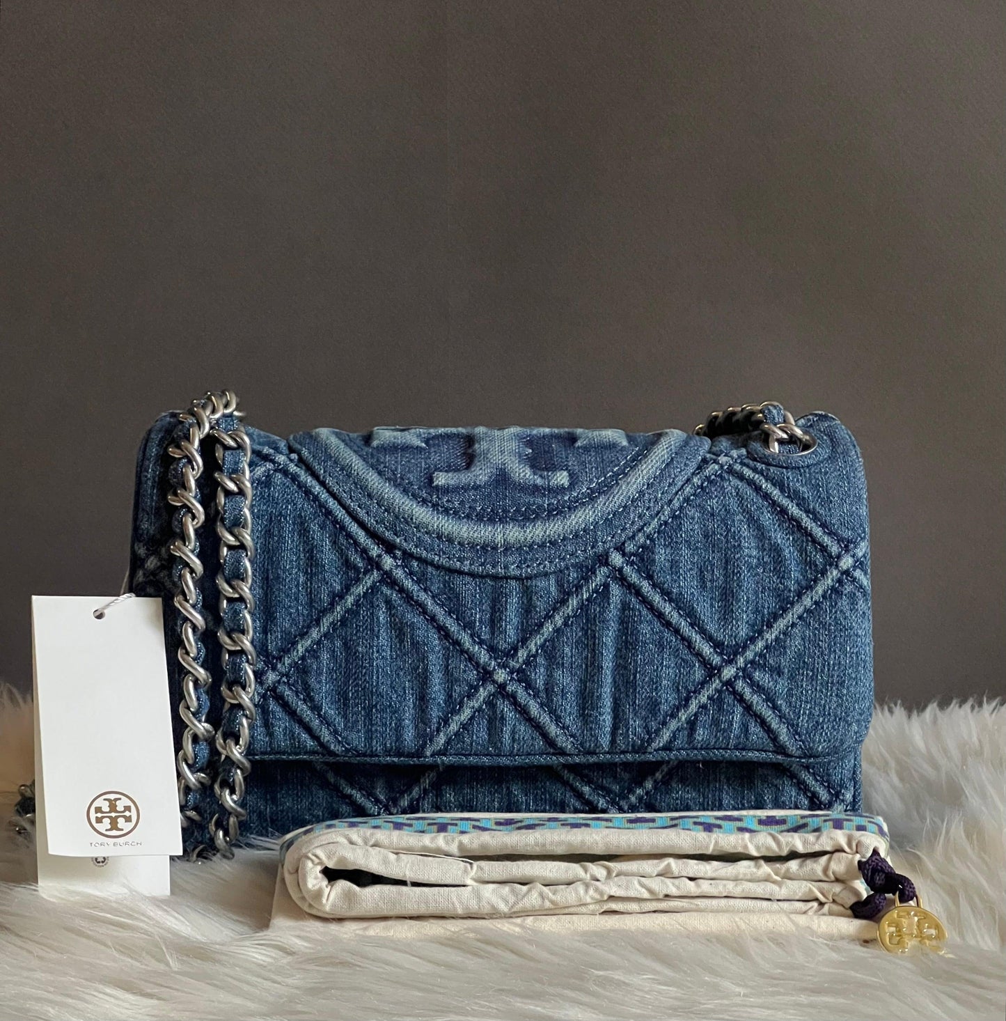 Tory Burch Small Fleming Soft Denim Convertible Shoulder Bag