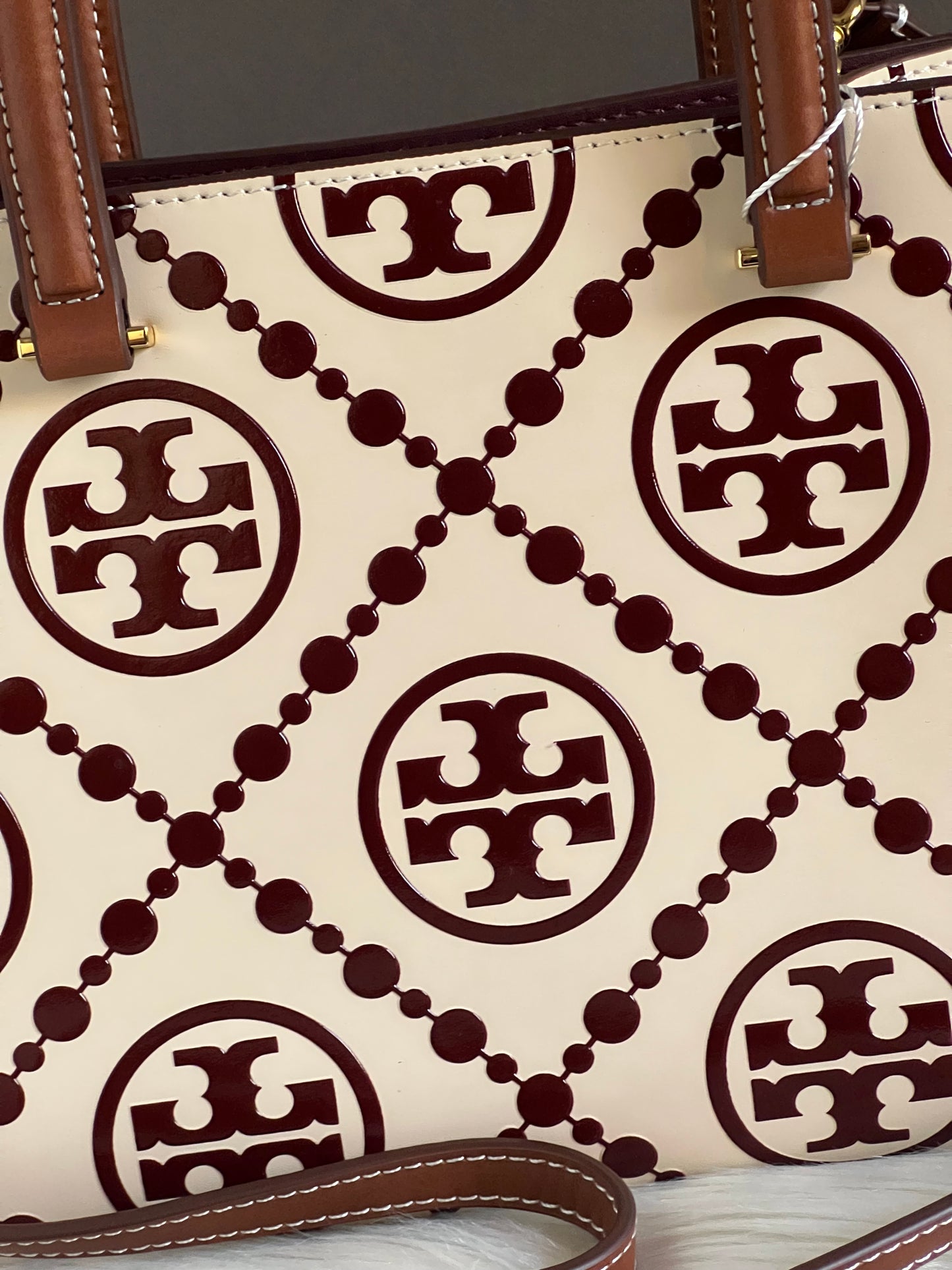Tory Burch T Monogram Contrast Top-Handle Embossed Tote