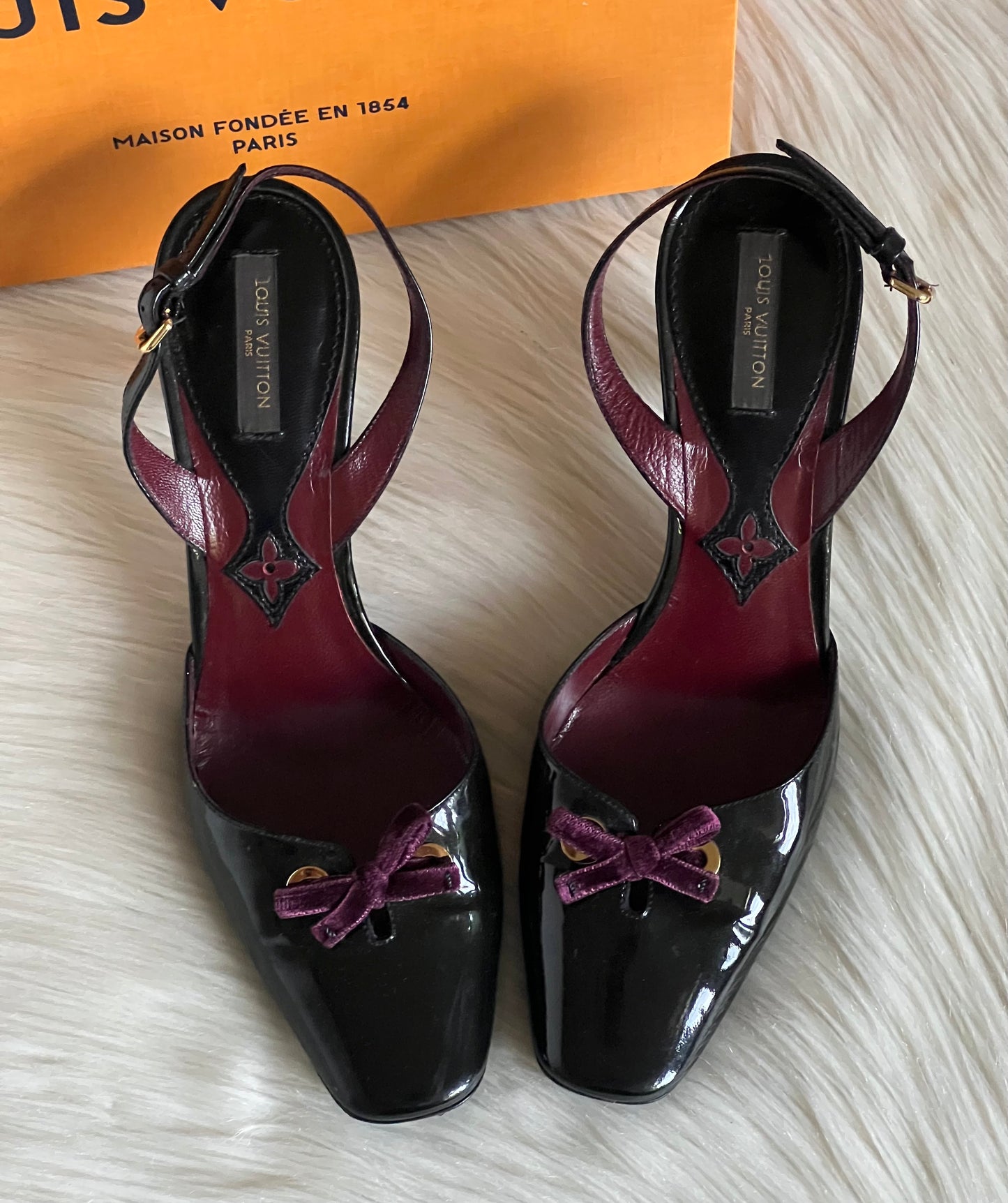 Louis Vuitton Purple Velvet Bow Patent Pumps