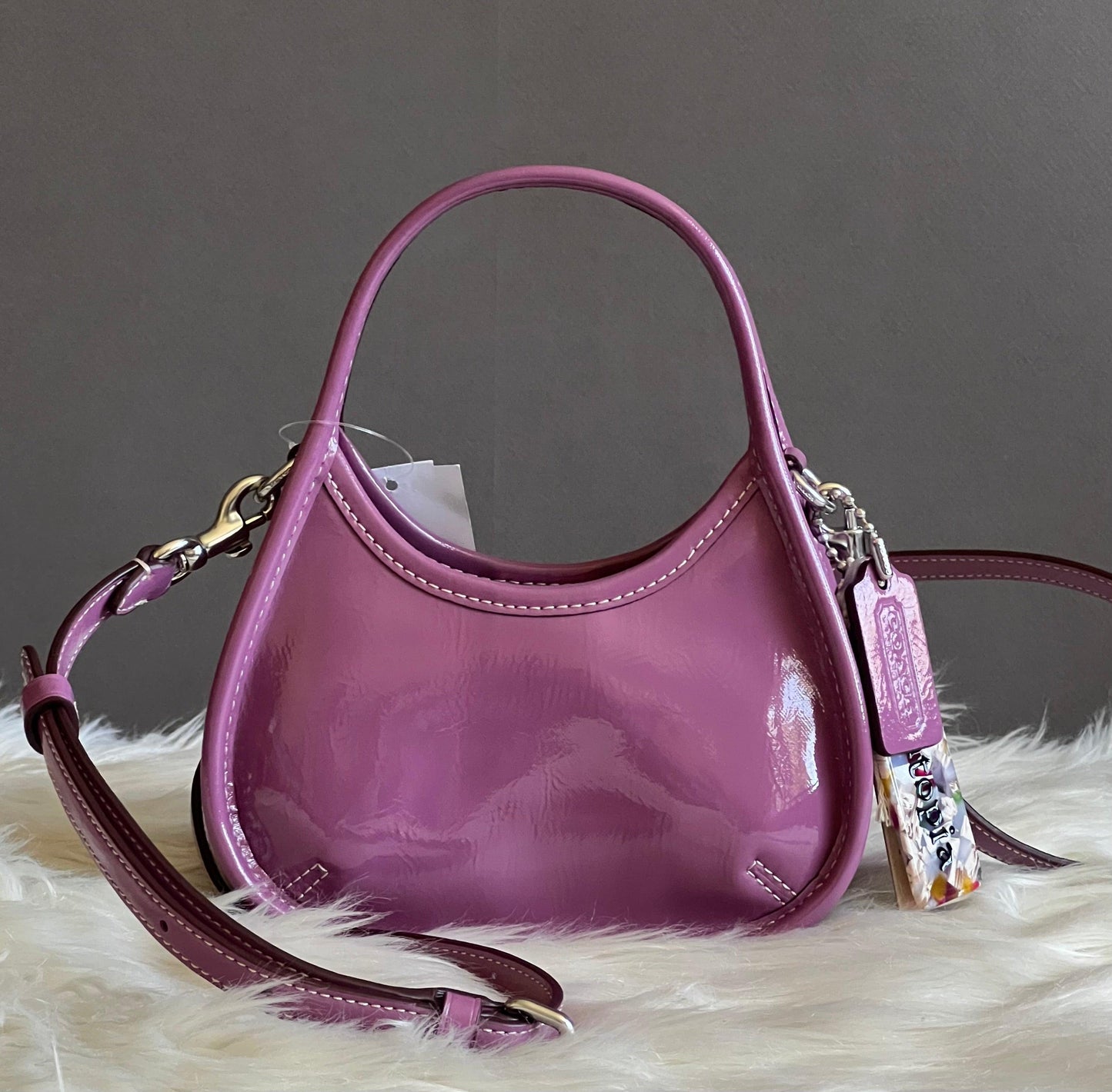 Coach Mini Ergo Bag with Crossbody Strap in Crinkled Patent Leather