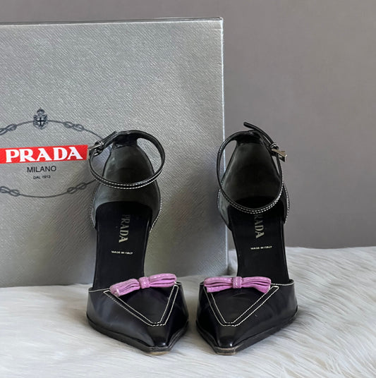 Prada Purple Bow Suede High Heel Pumps
