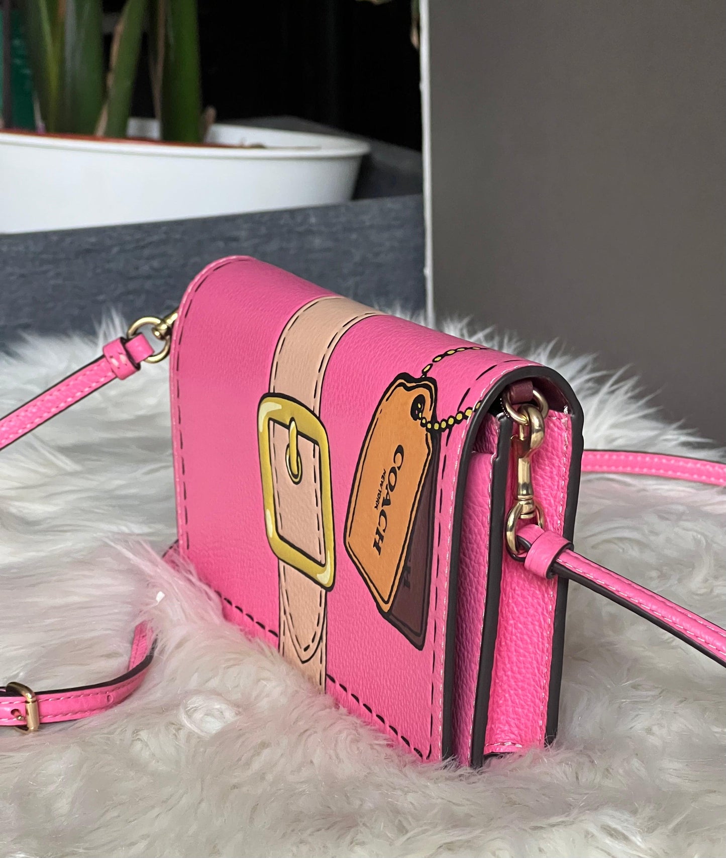 Coach Anna Foldover Clutch Crossbody with Trompe L'oeil Print
