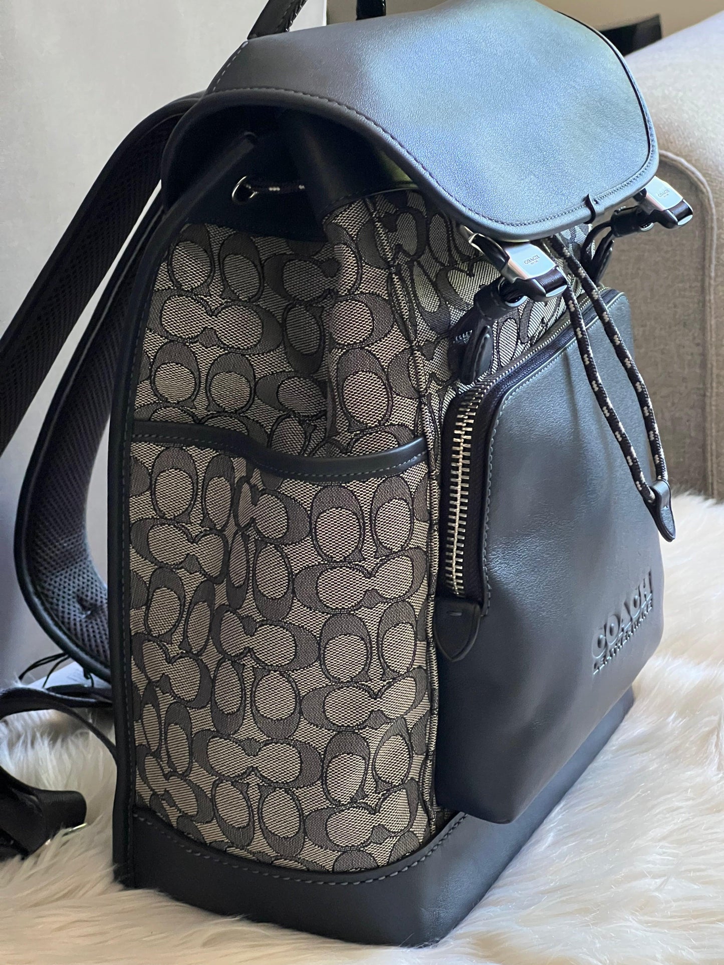 Coach League Flap Backpack in Signature Jacquard