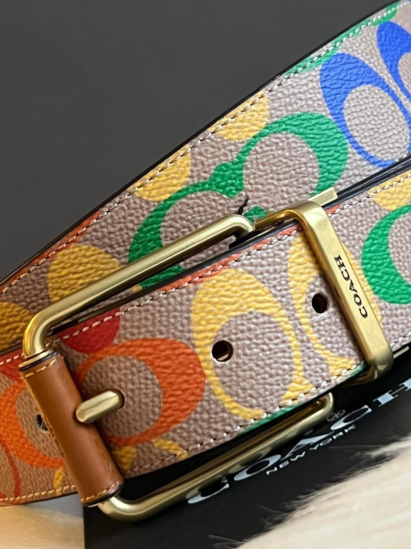 Coach Roller Buckle Cut To Size Reversible Belt In Rainbow Signature Canvas