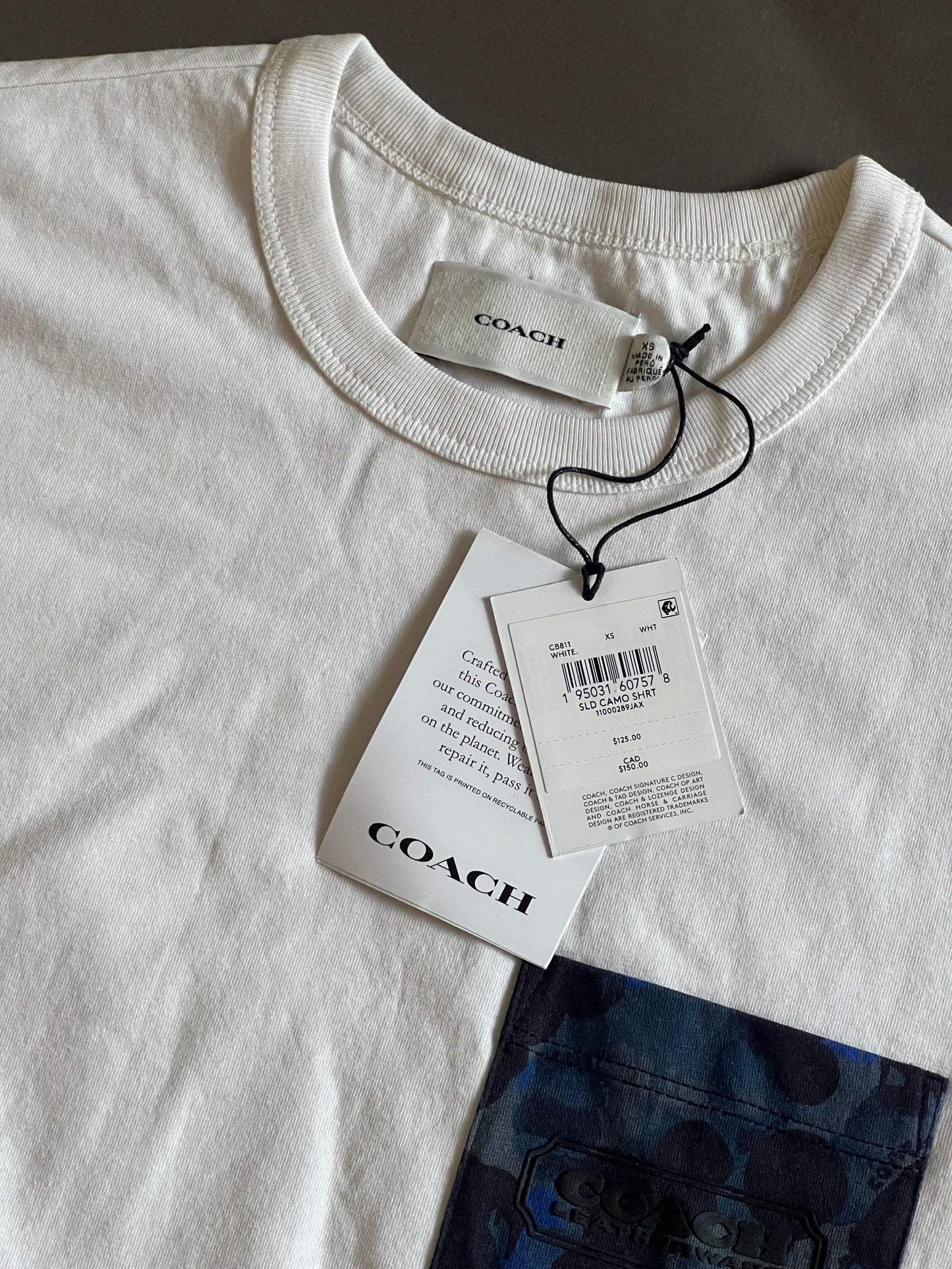 Coach Solid Camo Printed Pocket T Shirt In Organic Cotton