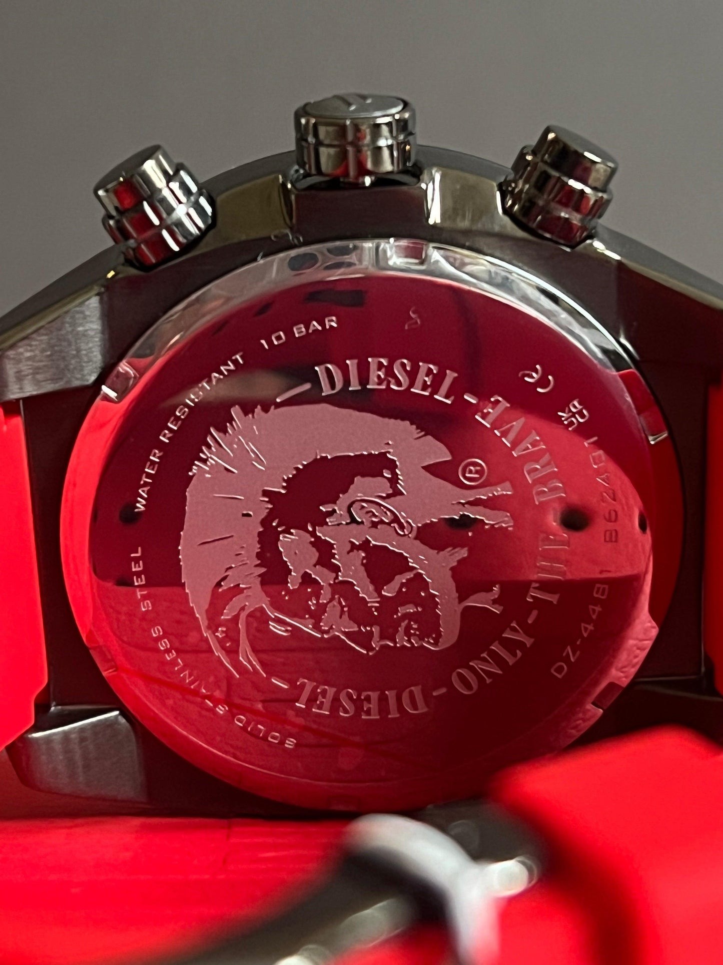 Diesel Men's Overflow Chronograph Gunmetal and Red Silicone Watch