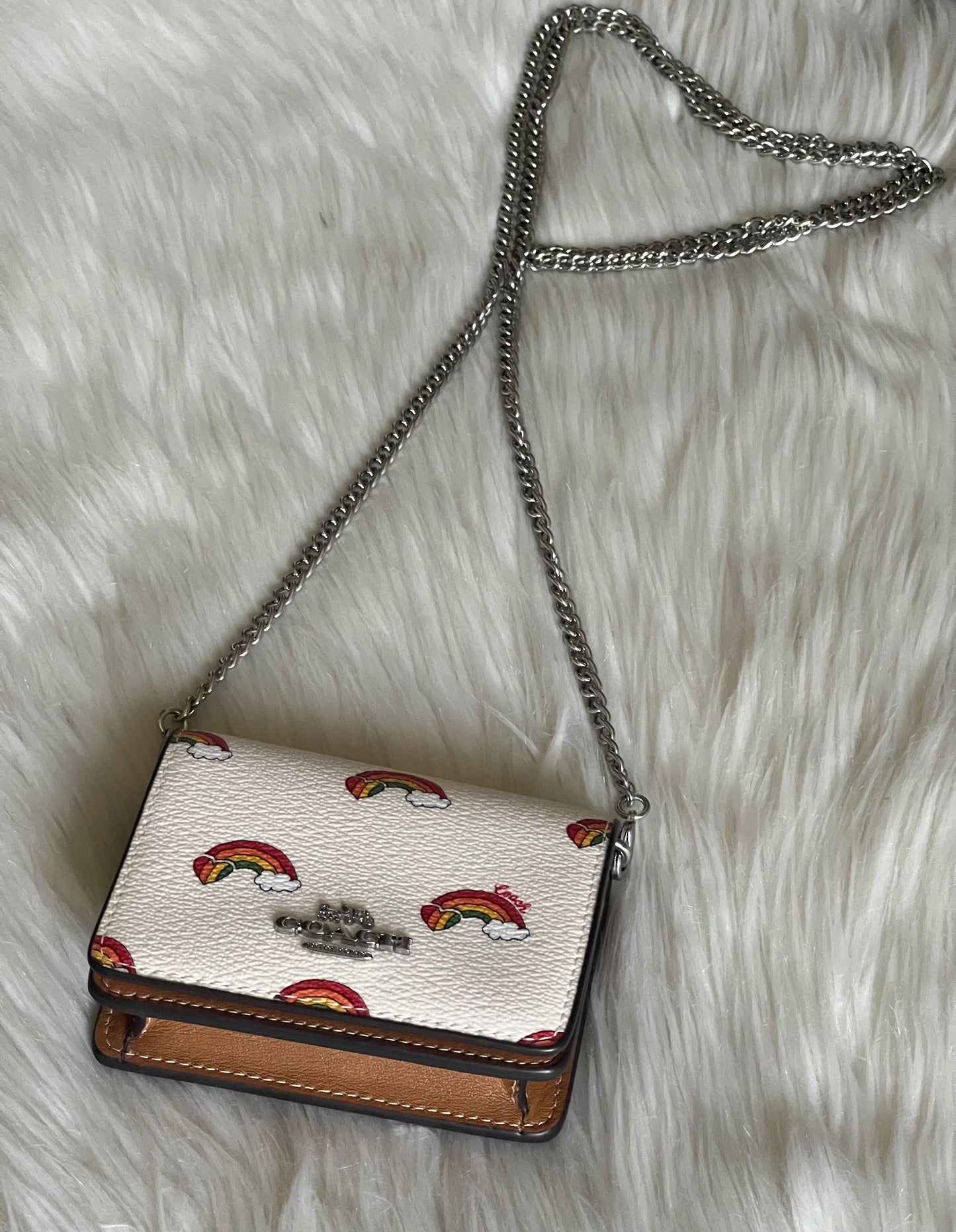 Coach Mini Wallet On A Chain With Rainbow Print