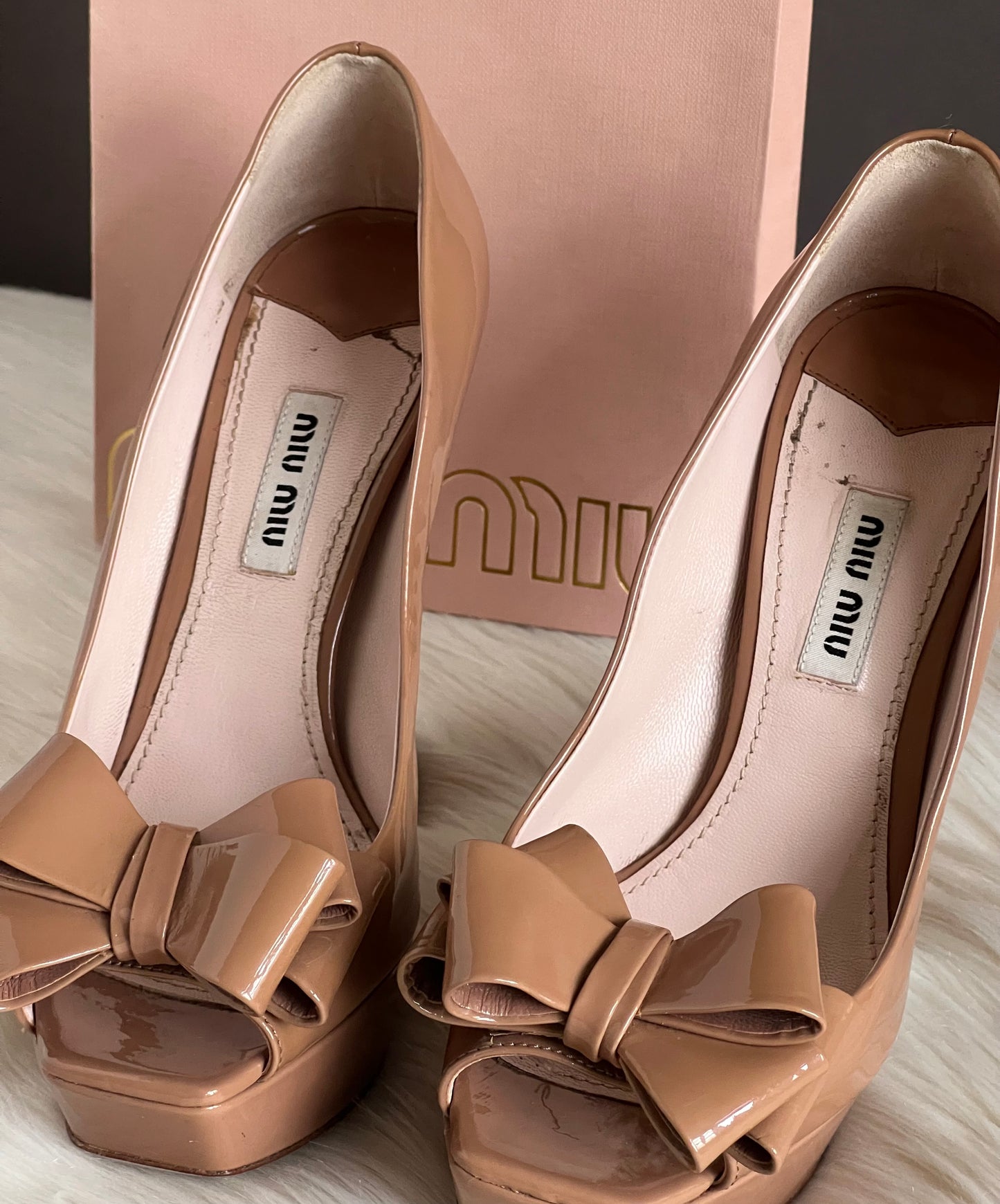 Miu Miu Bow Peep Toe Platform Pumps