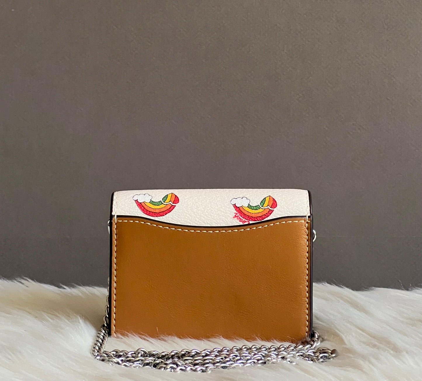 Coach Mini Wallet On A Chain With Rainbow Print