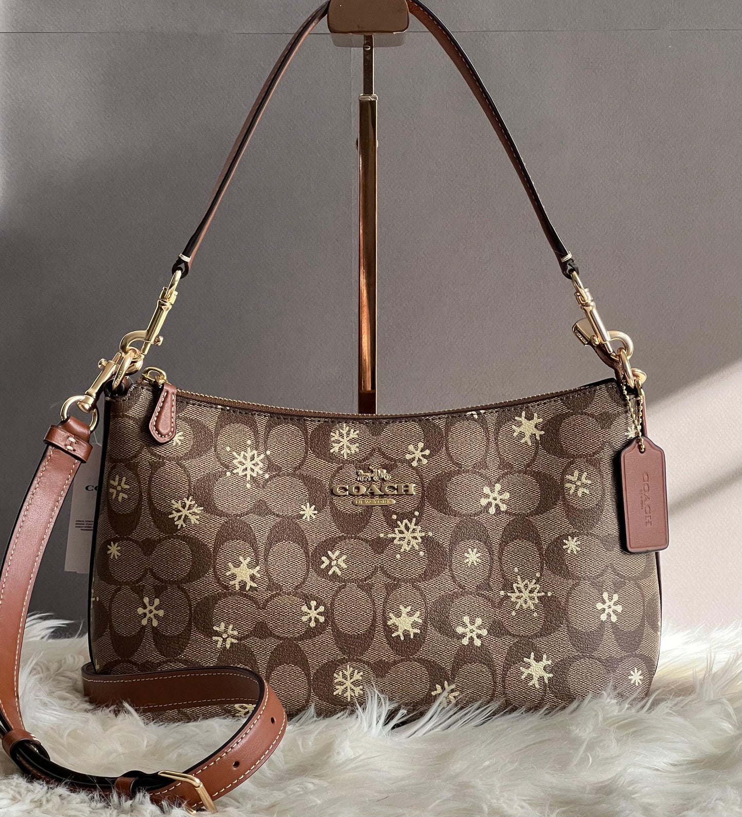 Coach Clara Shoulder Bag in Signature Canvas with Snowflake Print