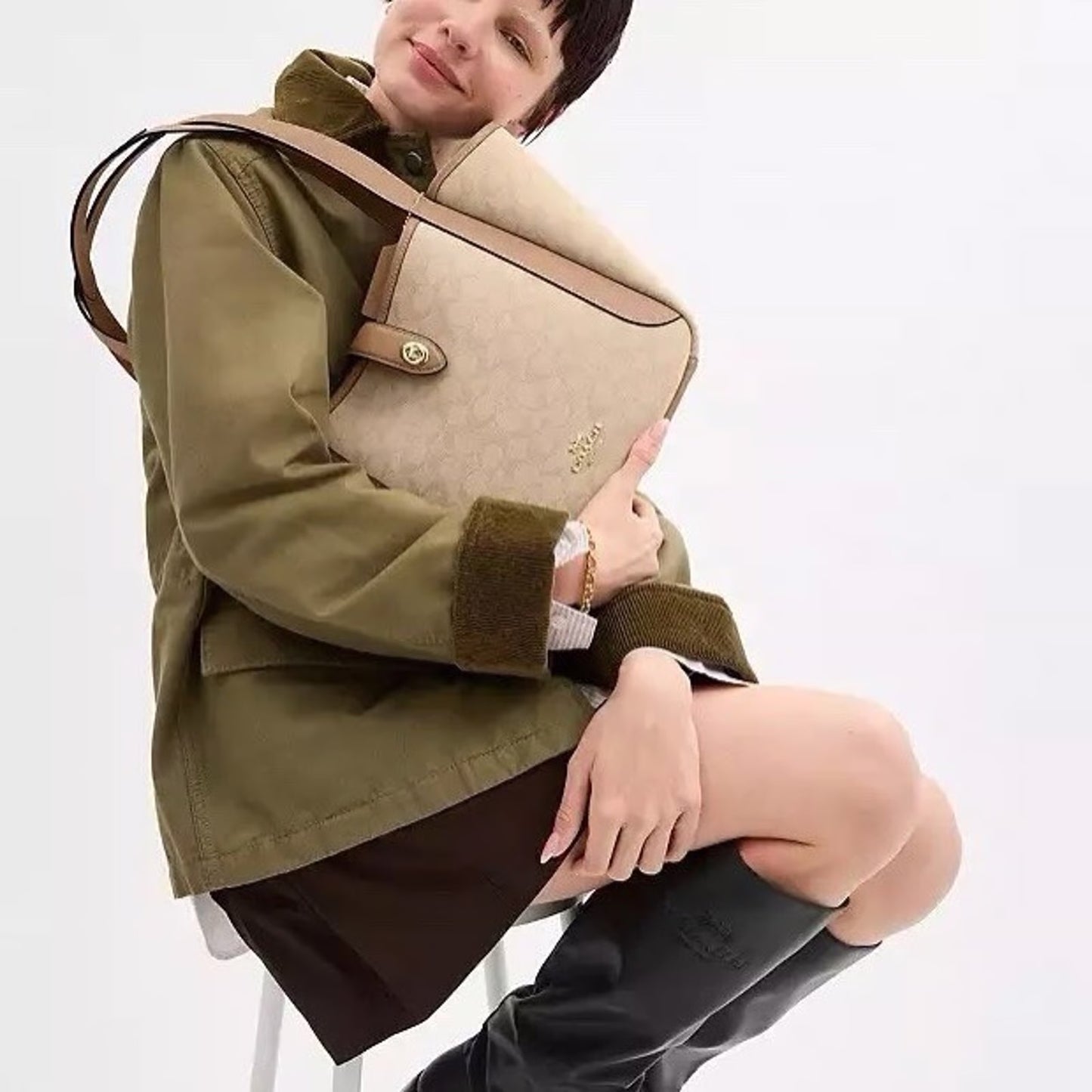 Coach Hadley Turnlock Tote Bag with Signature Canvas