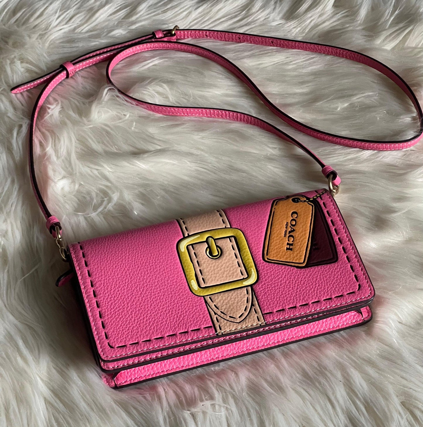 Coach Anna Foldover Clutch Crossbody with Trompe L'oeil Print