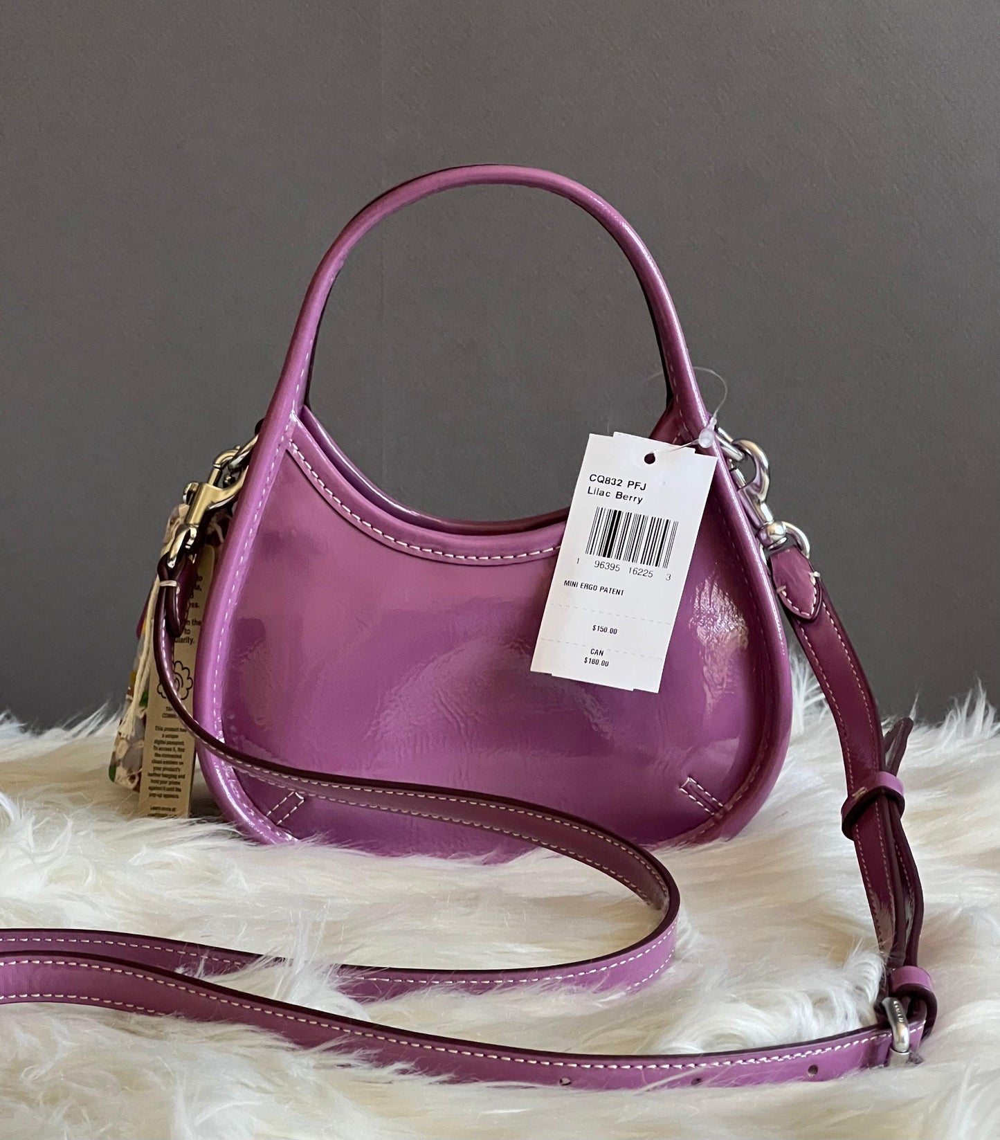 Coach Mini Ergo Bag with Crossbody Strap in Crinkled Patent Leather
