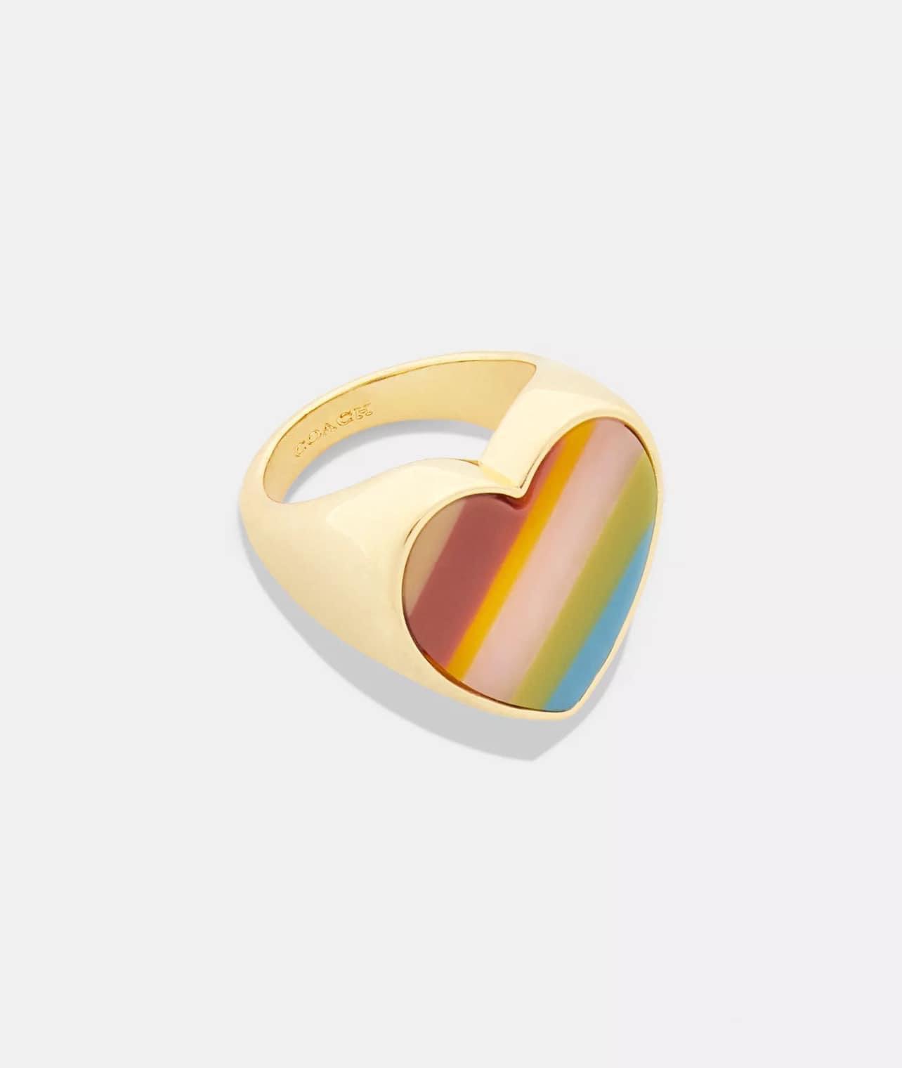 Coach Striped Heart Ring