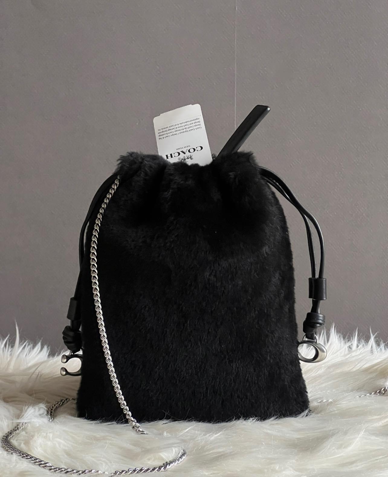 Coach Drawstring Pouch in Shearling