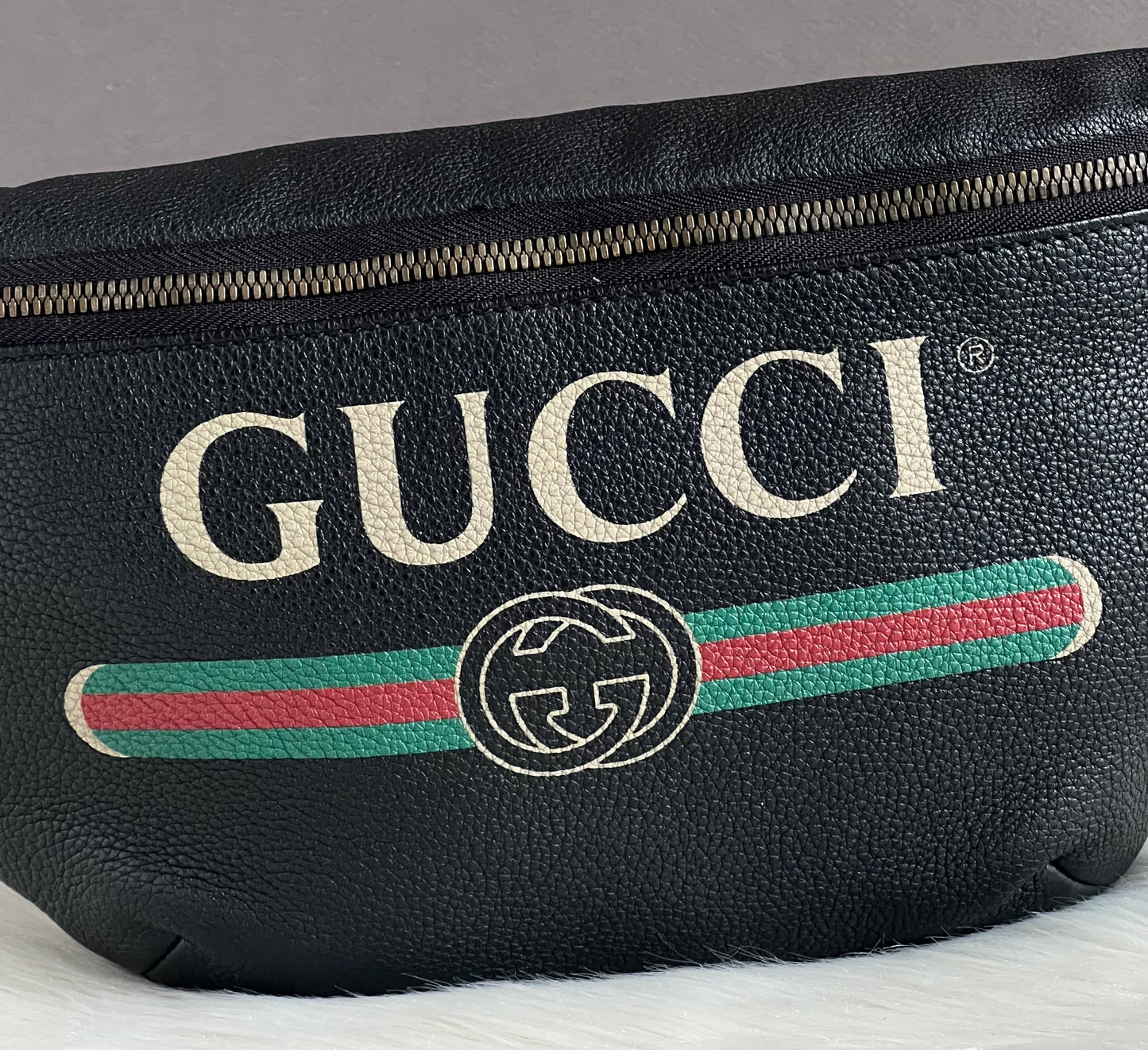 Gucci Logo Print Leather Belt Bag