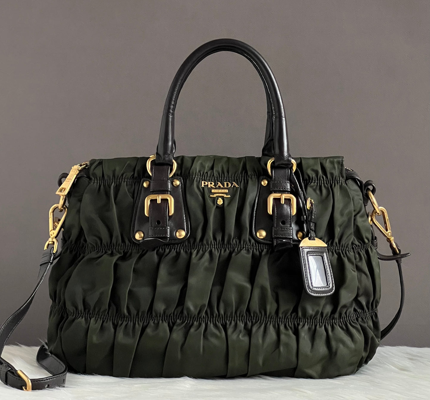 Prada Tessuto Gaufre Nylon Ruched Bag