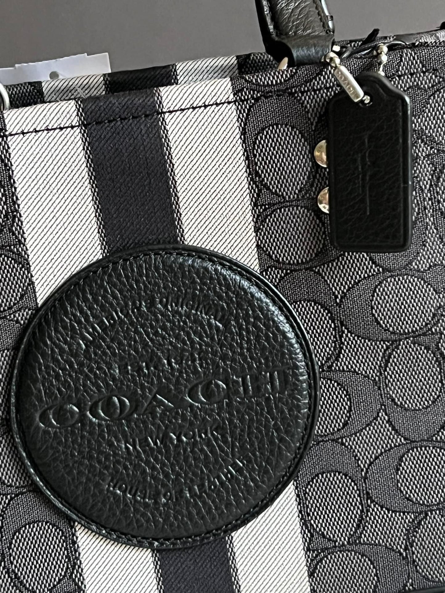 Coach Dempsey Tote in Signature Jacquard with Stripe and Coach Patch