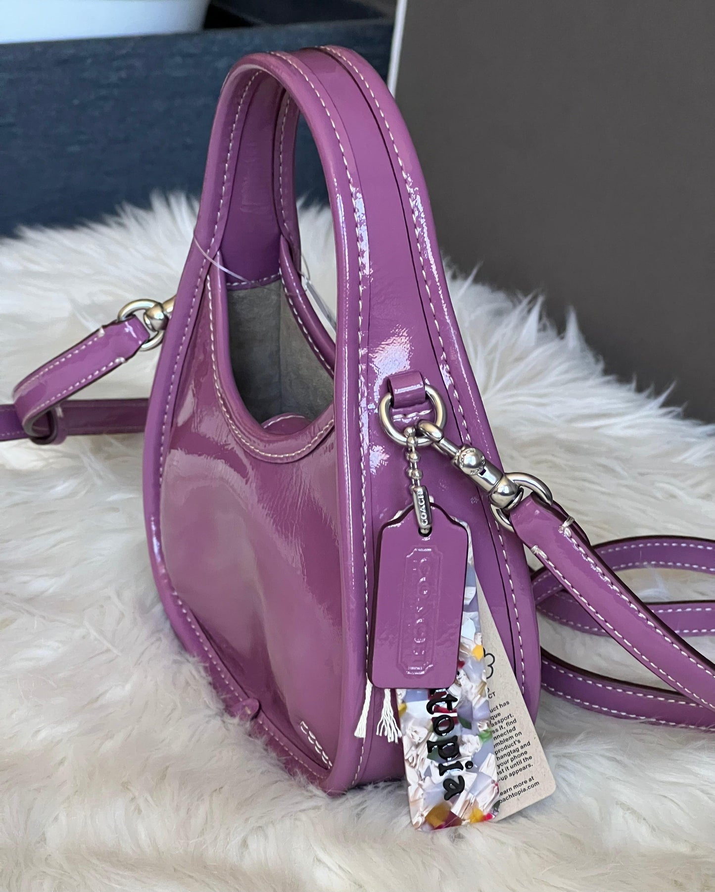 Coach Mini Ergo Bag with Crossbody Strap in Crinkled Patent Leather