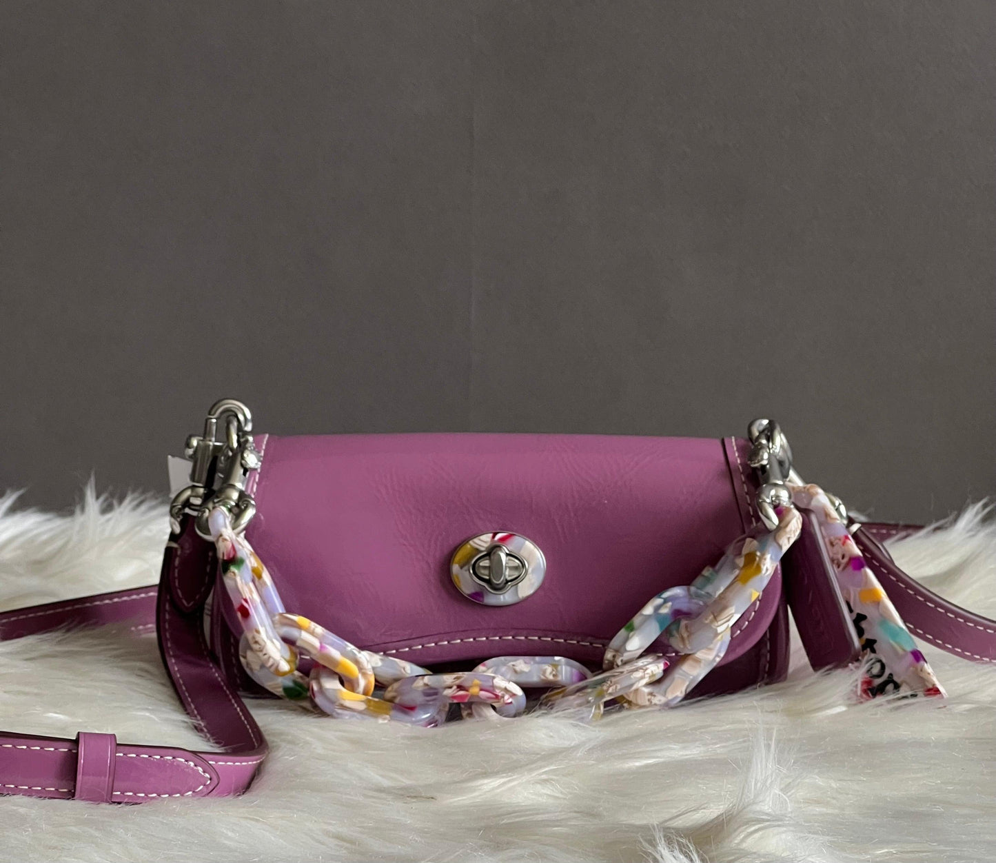 Coach Mini Wavy Dinky Bag with Crossbody Strap in Crinkled Patent Coachtopia Leather