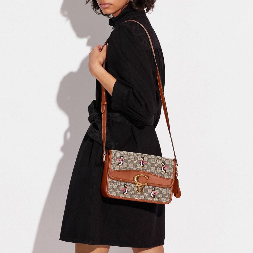 Coach Studio Shoulder Bag in Signature Jacquard with Penguin Motif