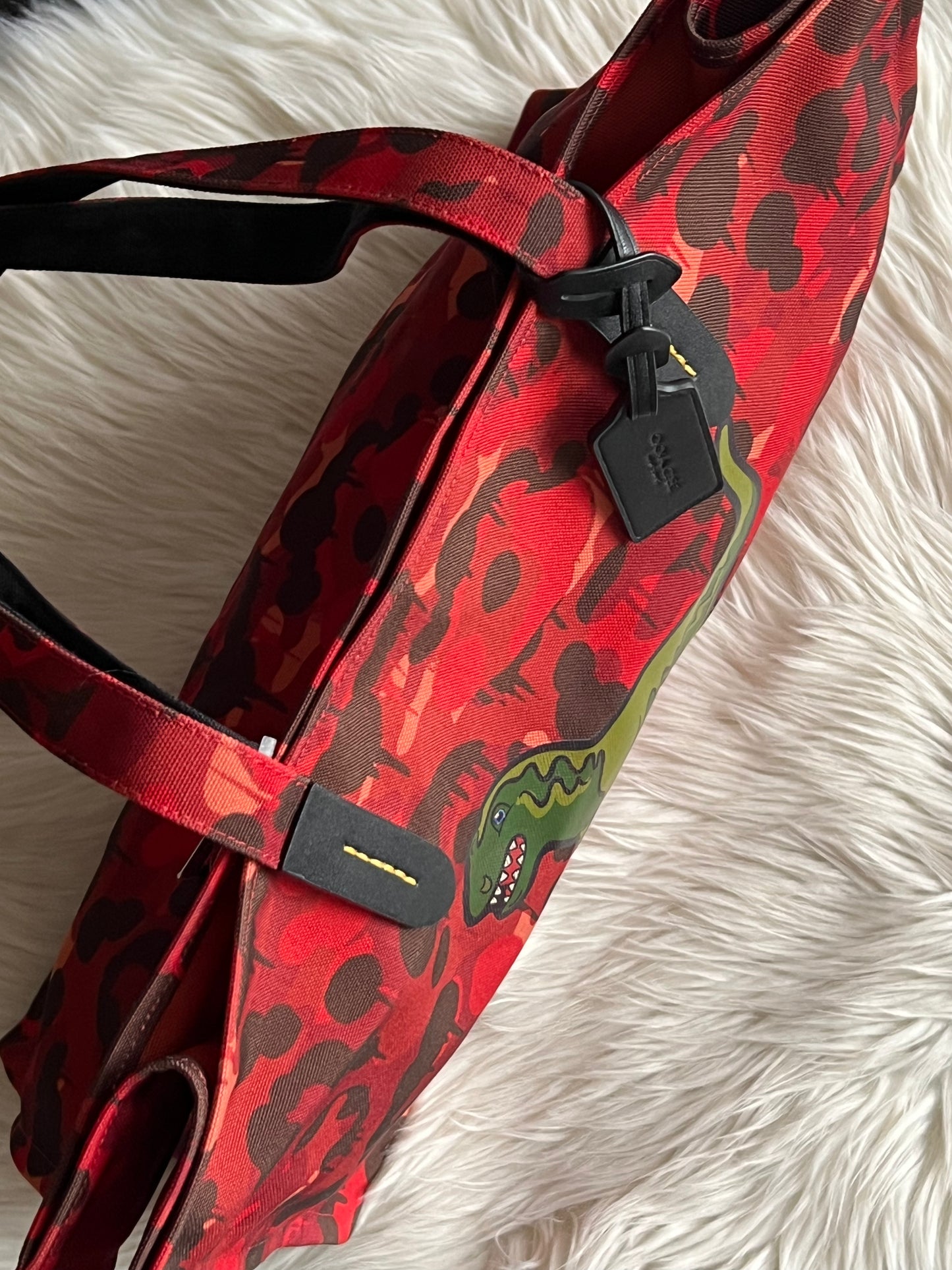 Coach 100% Recycled Canvas Tote 42 with Camo Print and Rexy