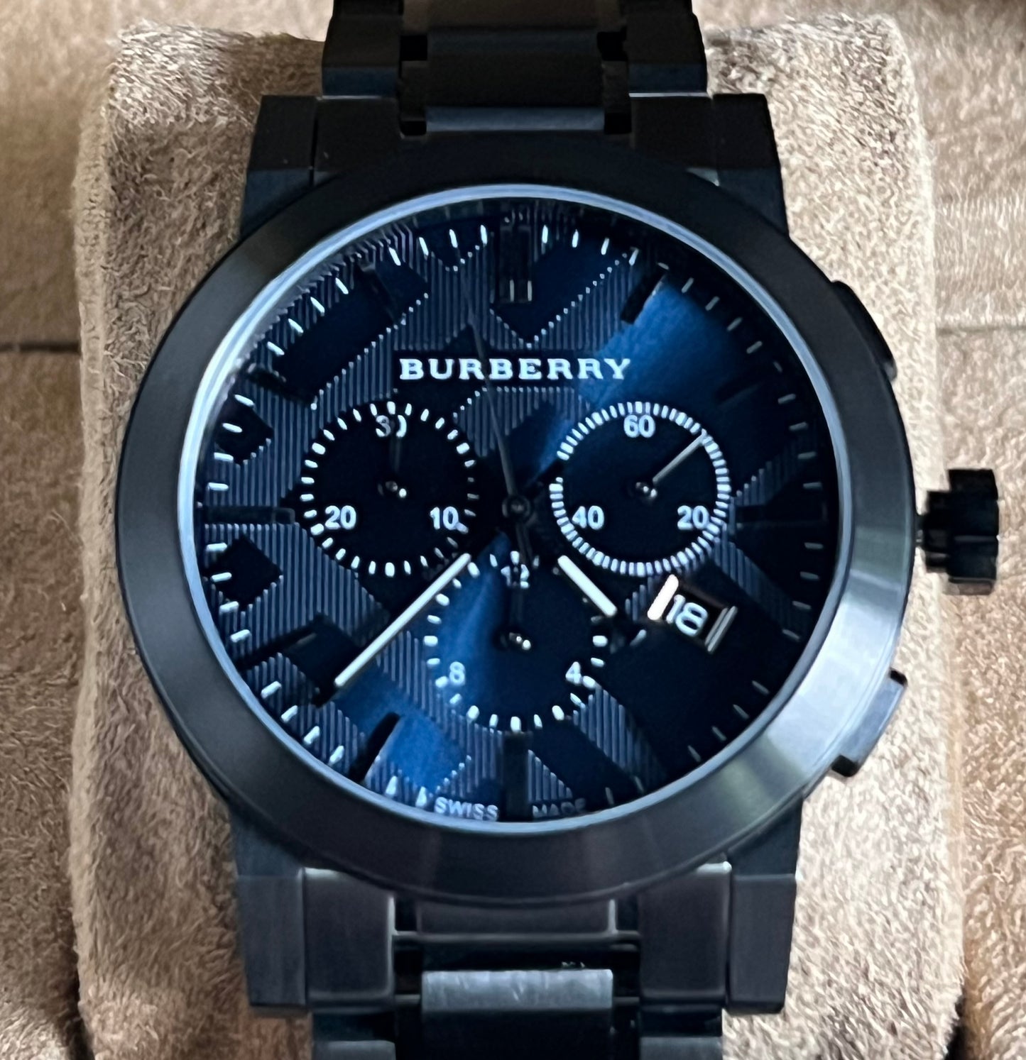 Burberry Men’s Large Check Gray Ion-Plated Stainless Steel Watch