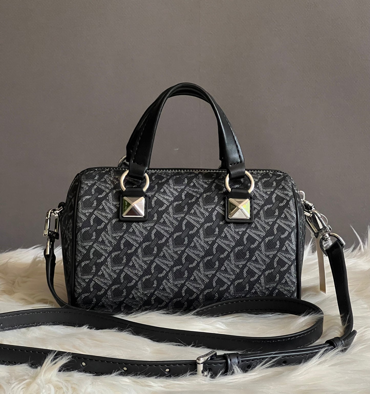 Michael Kors Grayson Small Metallic Empire Monogram Duffel Crossbody Bag