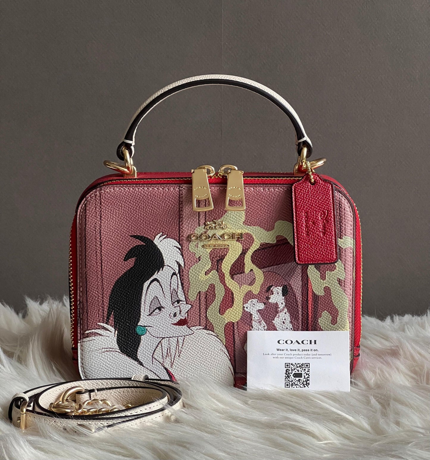 Disney X Coach Box Crossbody with Cruella Motif
