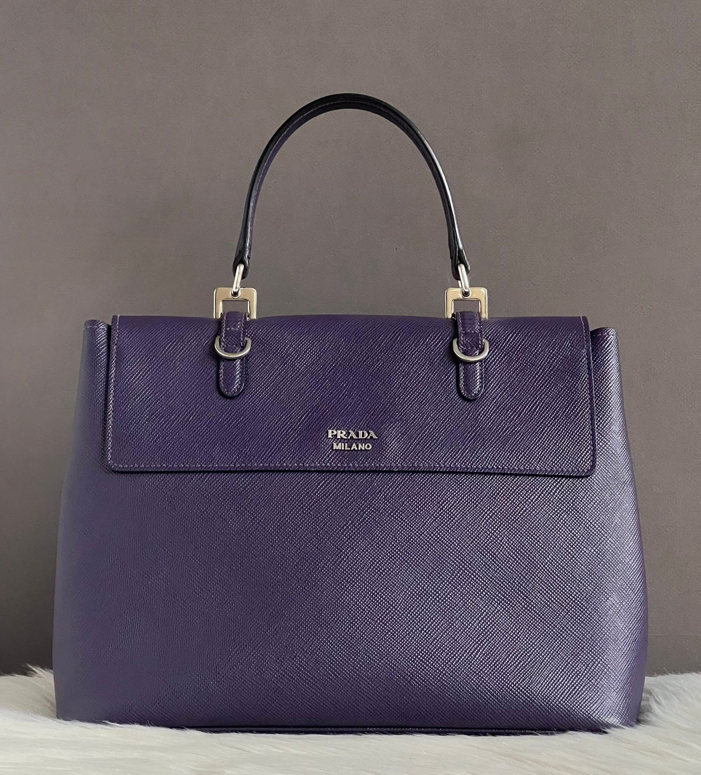 Prada Saffiano Lux Double Turn-Lock Satchel
