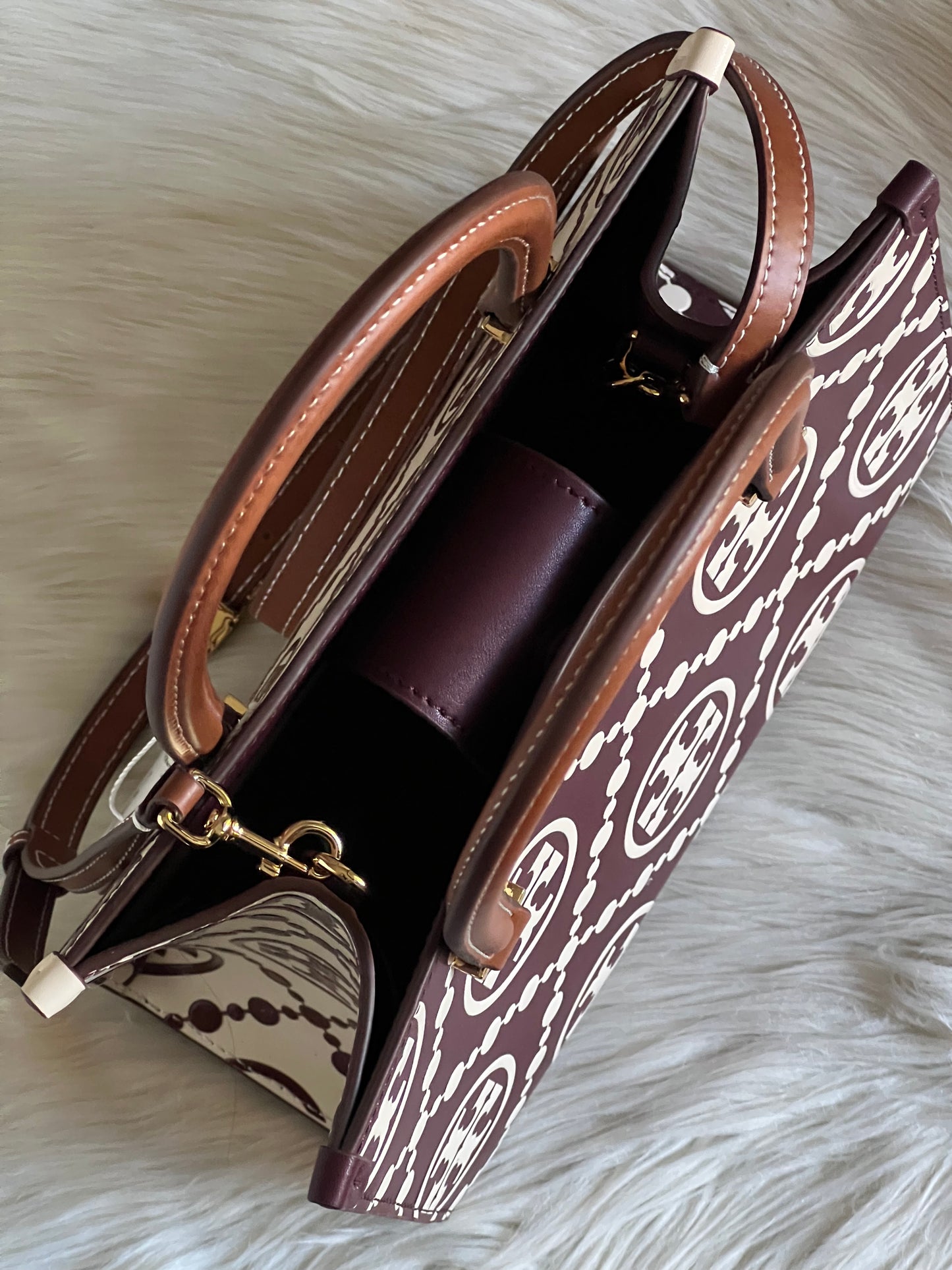 Tory Burch T Monogram Contrast Top-Handle Embossed Tote