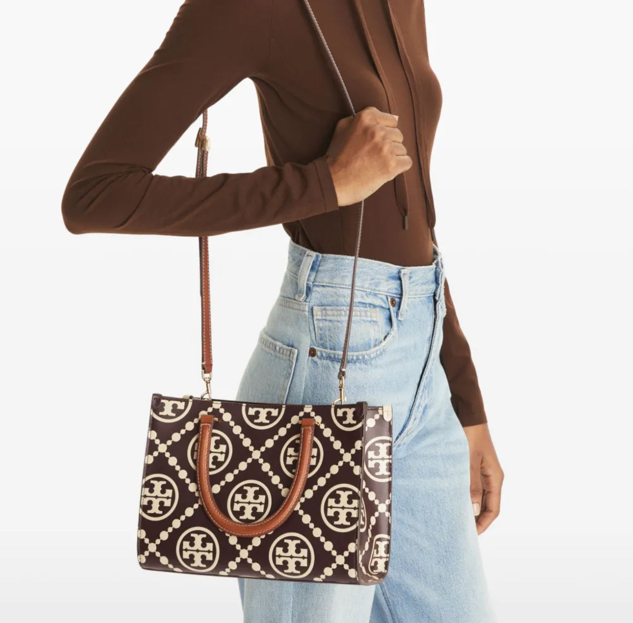 Tory Burch T Monogram Contrast Top-Handle Embossed Tote