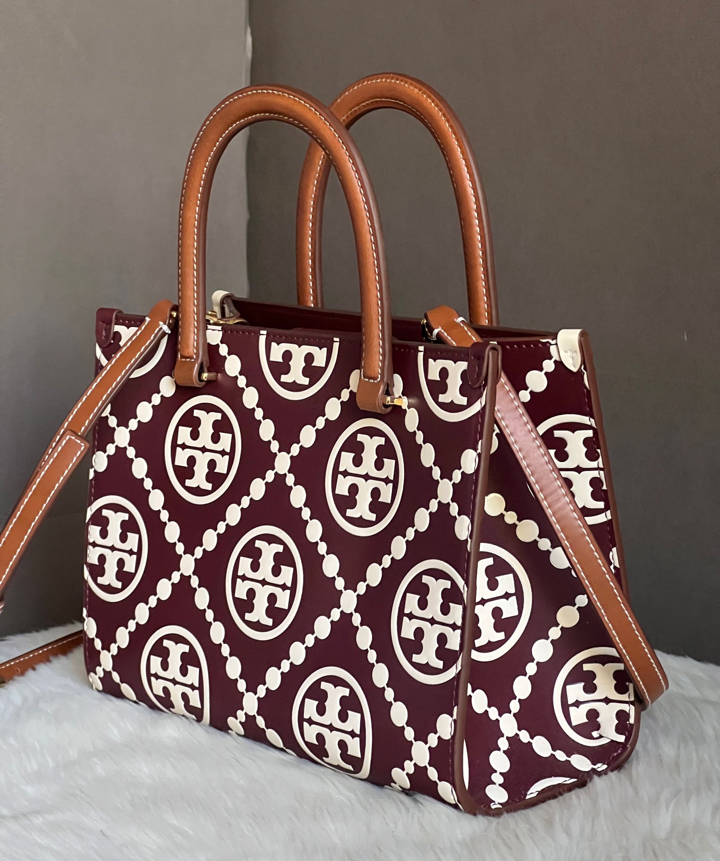 Tory Burch T Monogram Contrast Top-Handle Embossed Tote