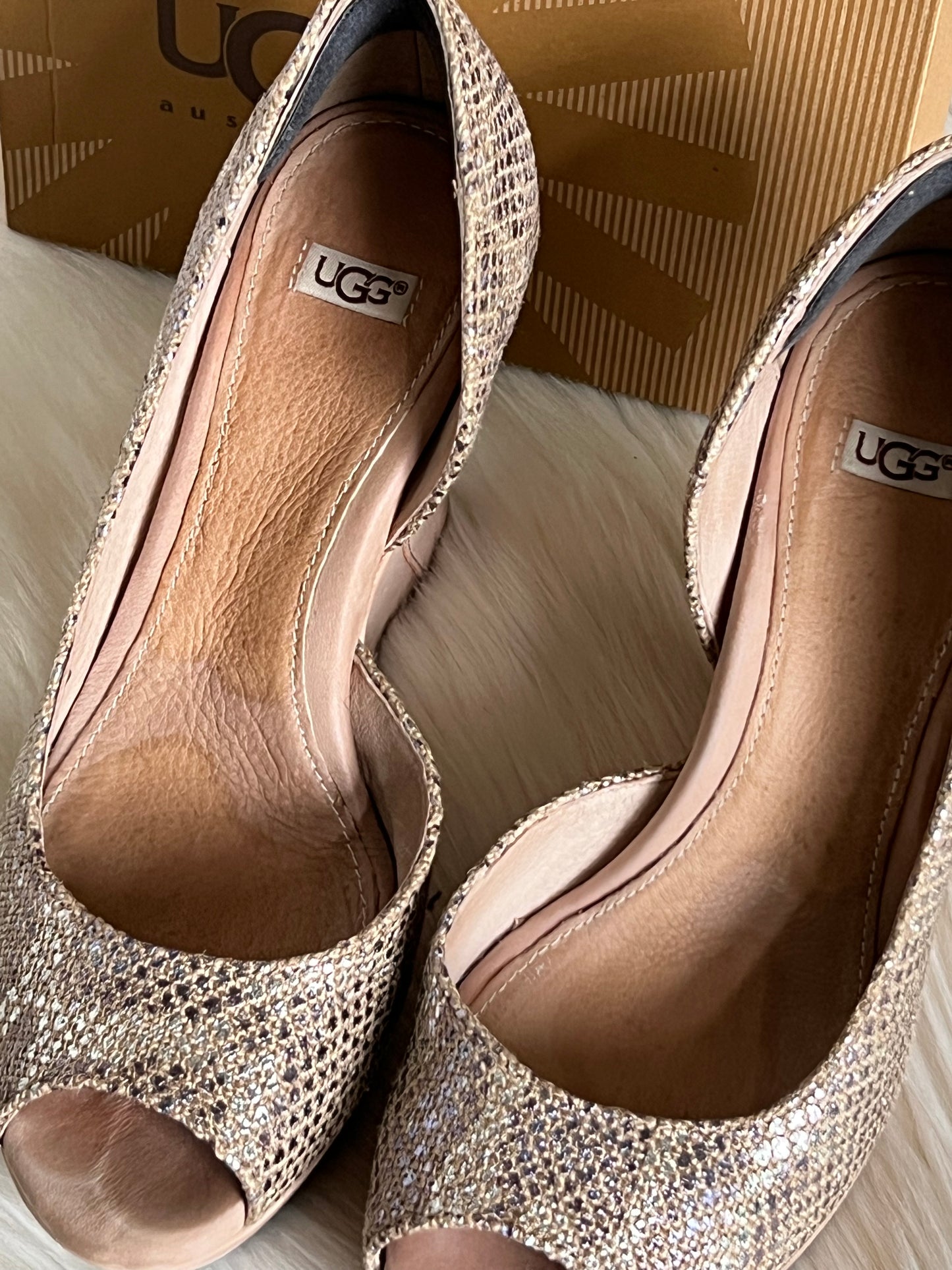 UGG Toura Metallic Snake Print Platform Wedge Sandals