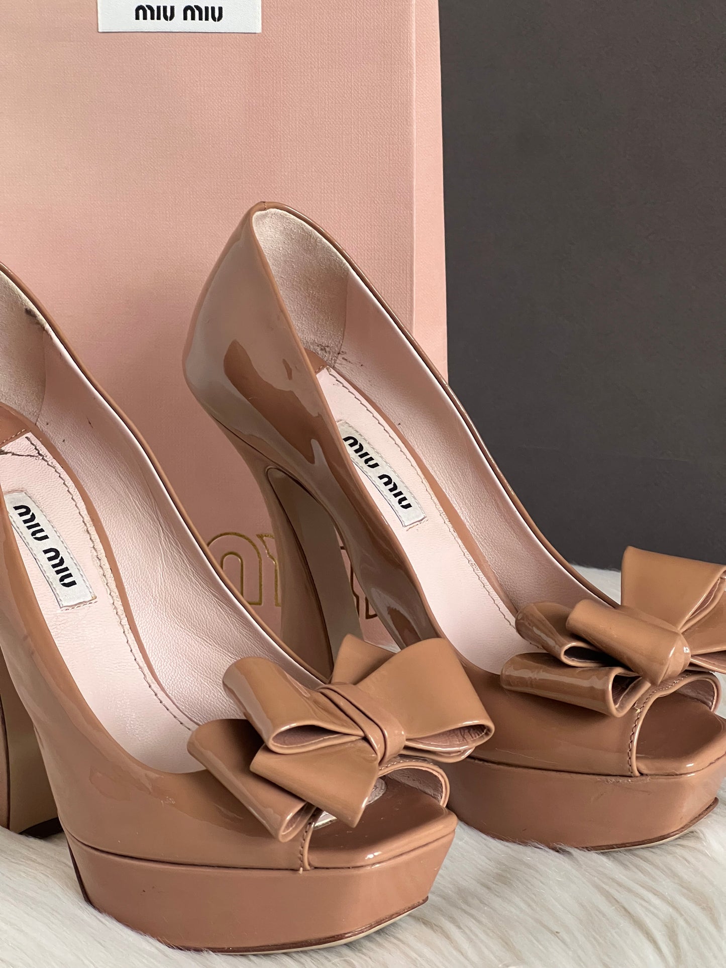 Miu Miu Bow Peep Toe Platform Pumps