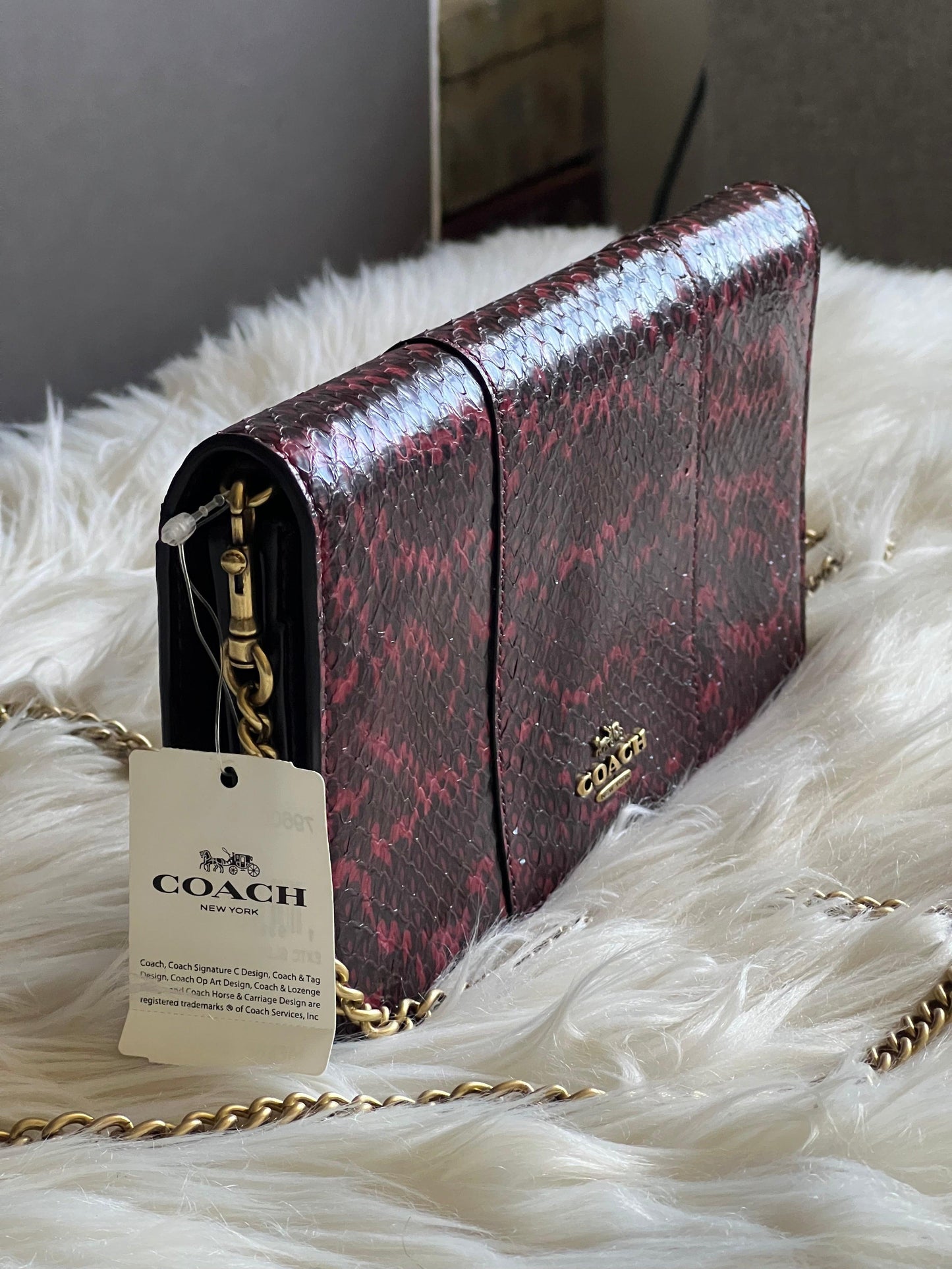 Coach Callie Foldover Chain Clutch in Blocked Snakeskin