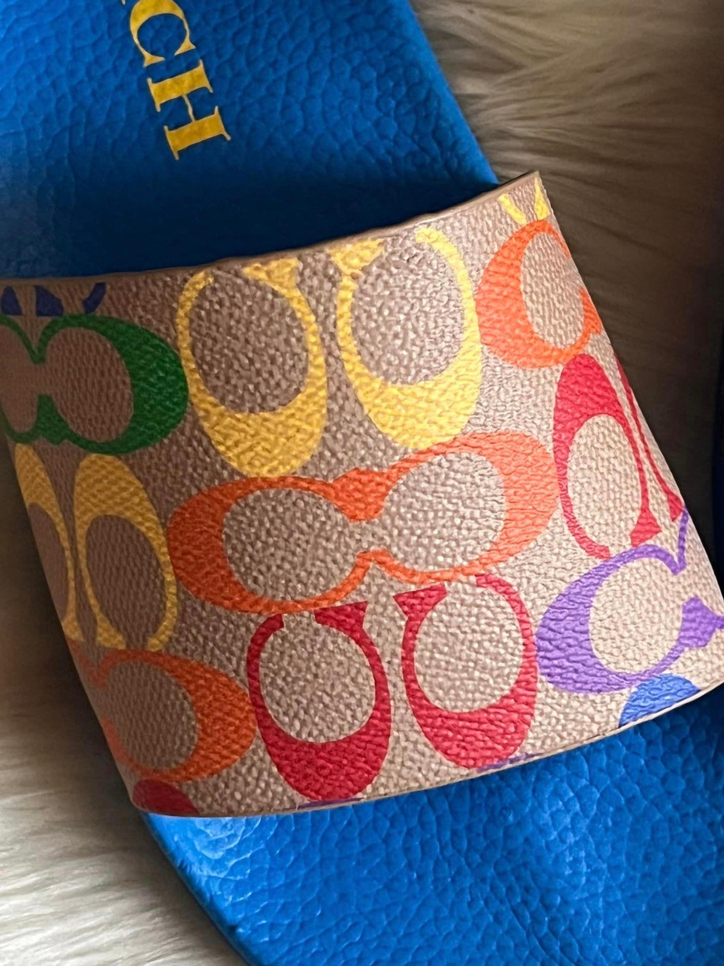 Coach Signature Slide in Rainbow Signature Canvas