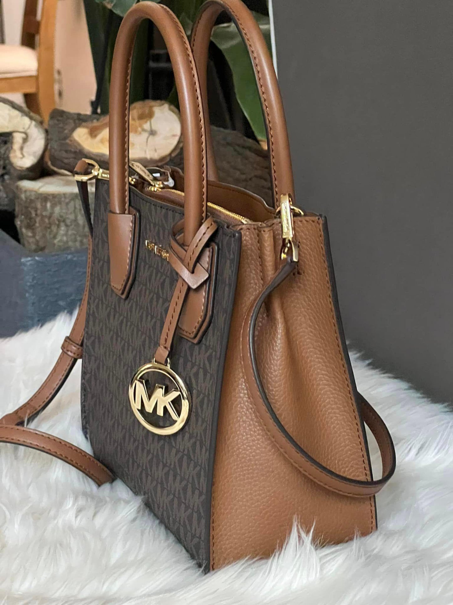 Michael Kors Mercer Medium Logo and Leather Accordion Crossbody Bag