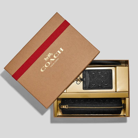 Coach Boxed Pencil Case and ID Lanyard Set in Signature Leather