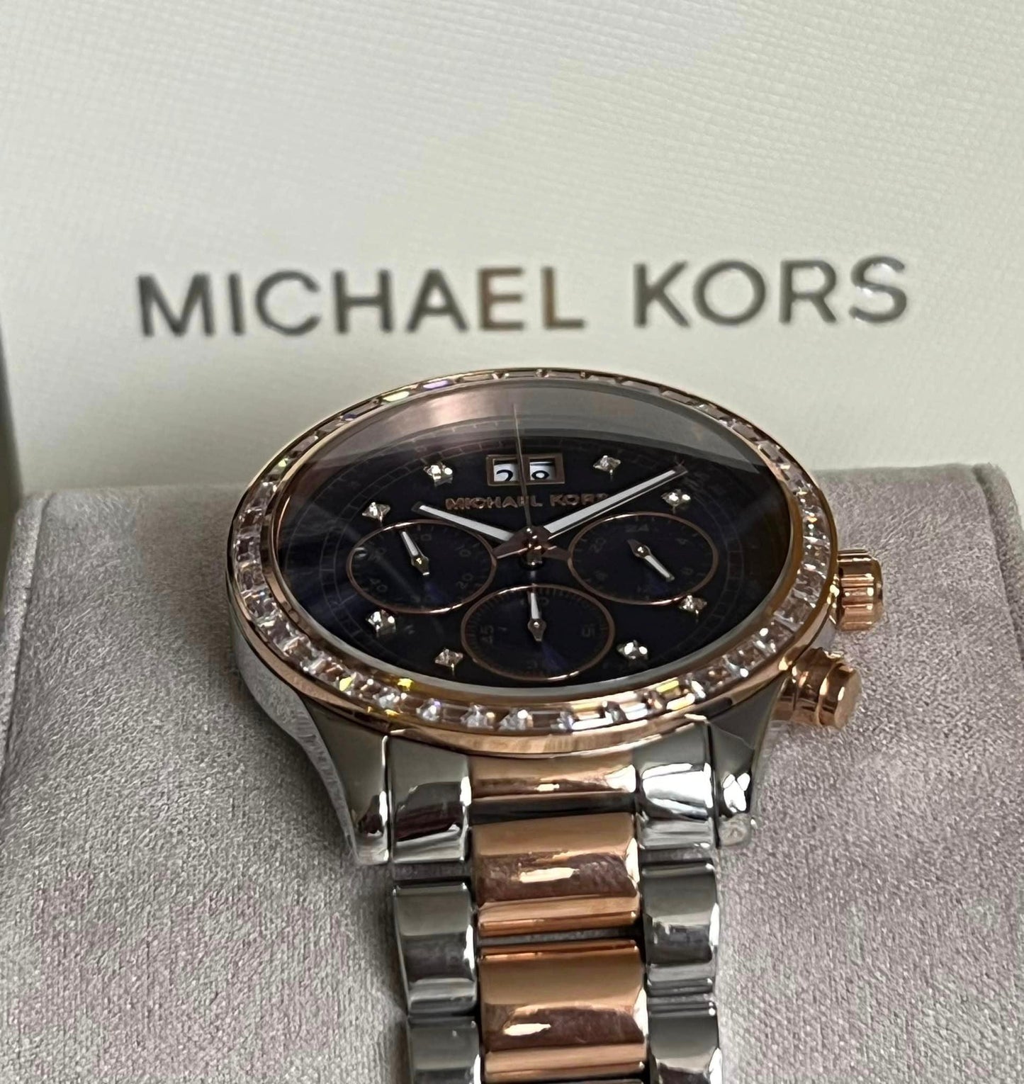Michael Kors Women’s Brinkley Navy Dial Two-tone Watch