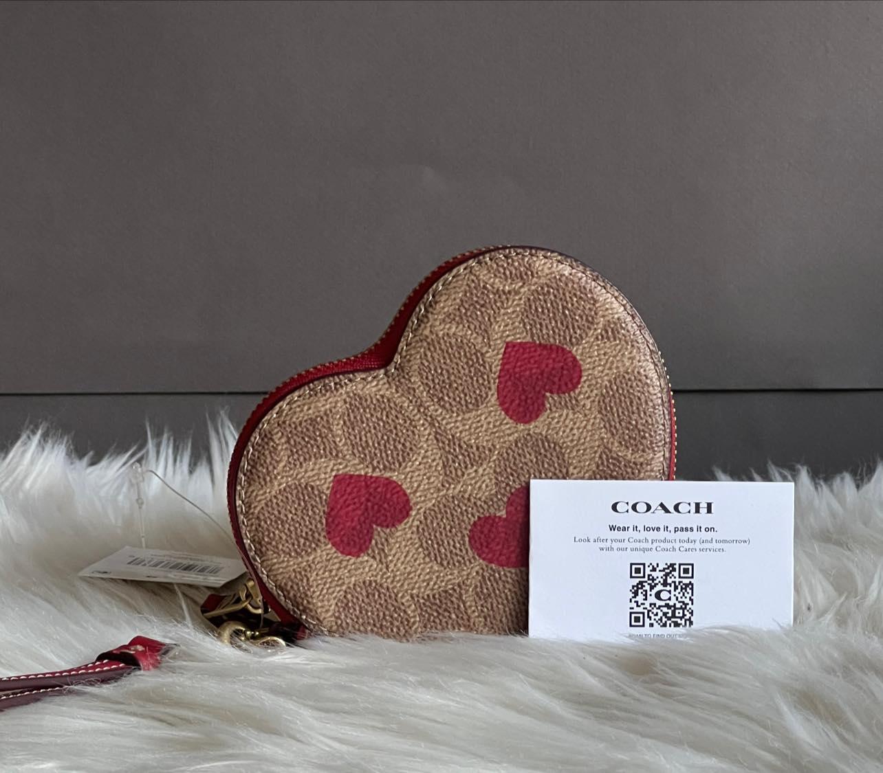Coach Heart Wristlet in Signature Canvas with Heart Print