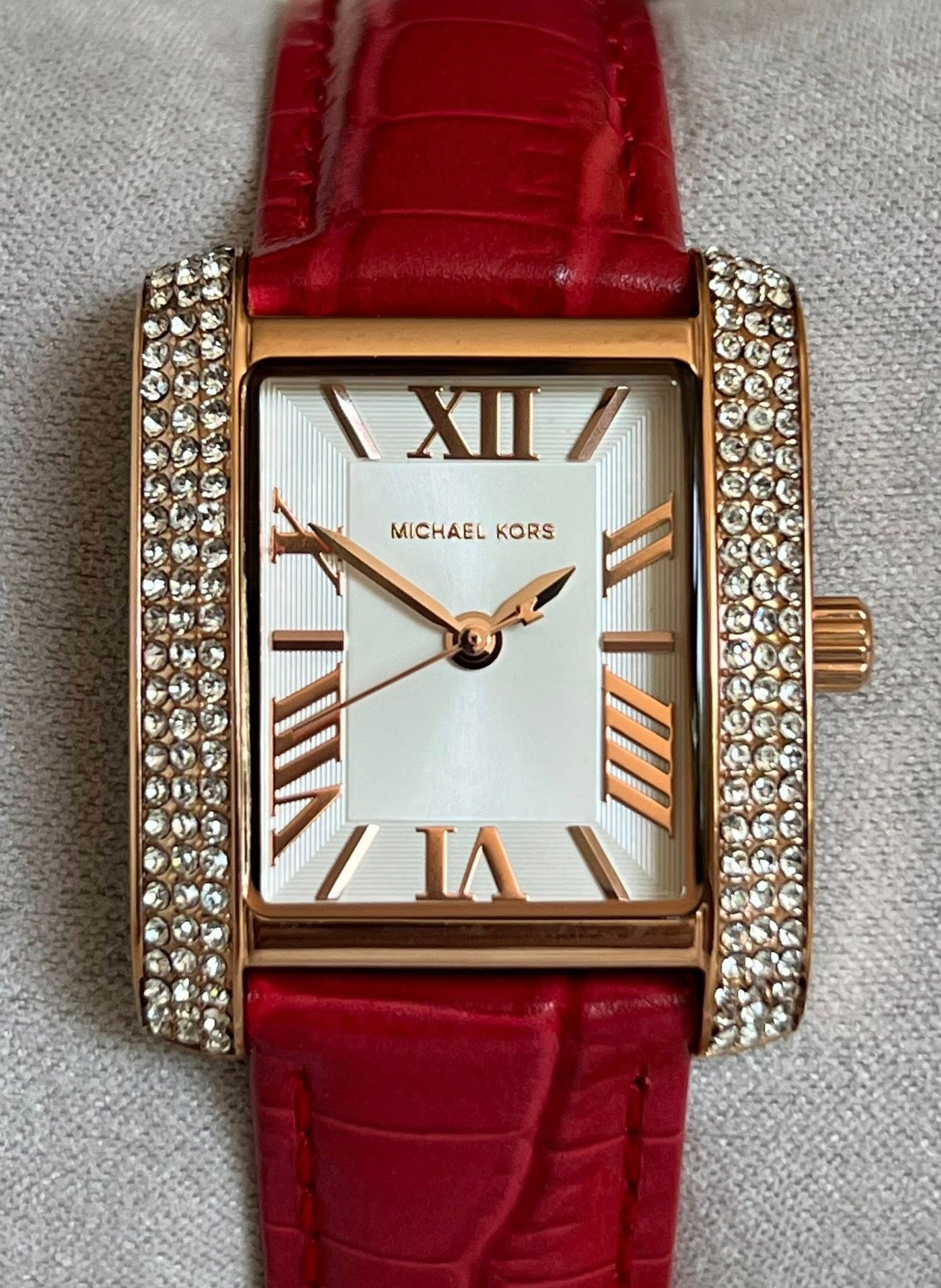 Michael Kors Women’s Mini Emery Pavé Rose Gold-Tone and Crocodile Embossed Leather Watch