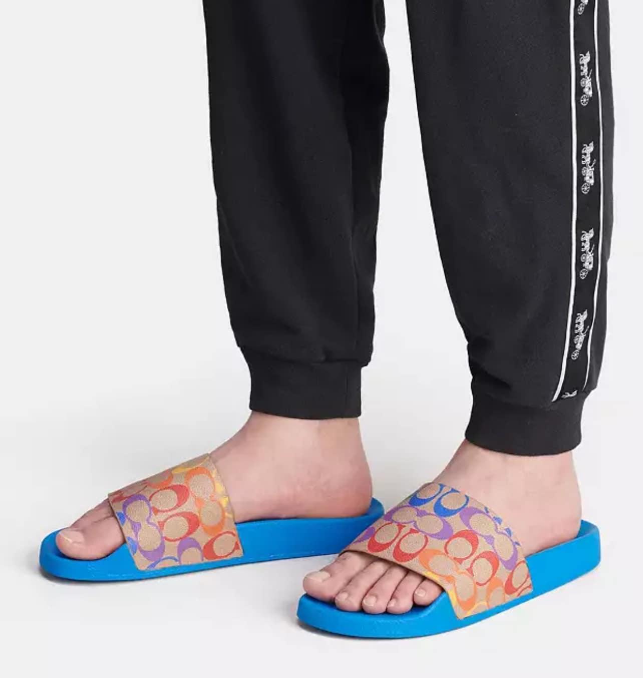 Coach Signature Slide in Rainbow Signature Canvas