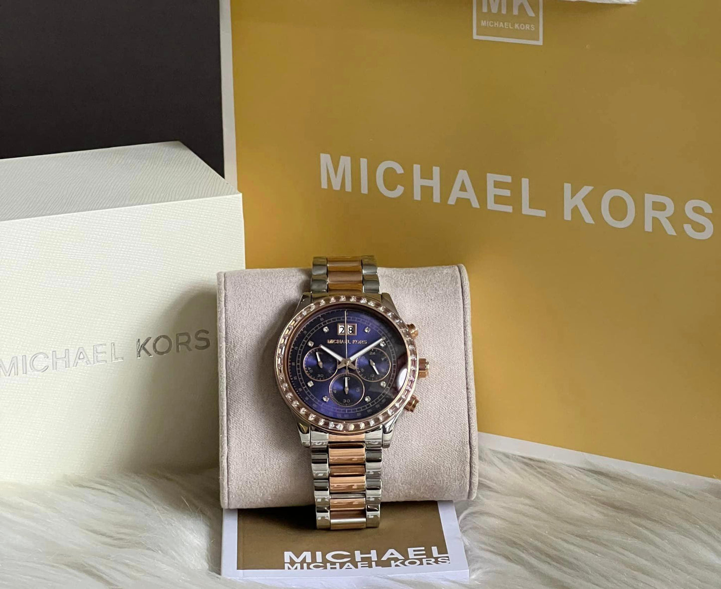 Michael Kors Women’s Brinkley Navy Dial Two-tone Watch