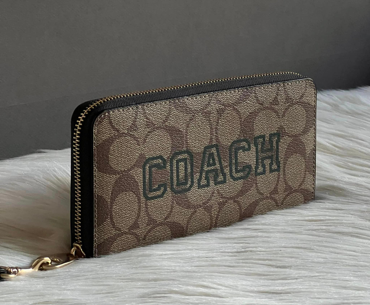 Coach Long Zip Around Wallet In Signature Canvas With Varsity Motif