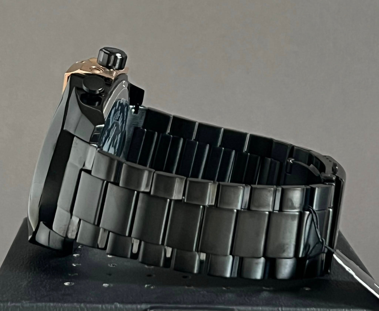 Diesel Men’s Mega Chief Black IP and Rose Gold Chronograph